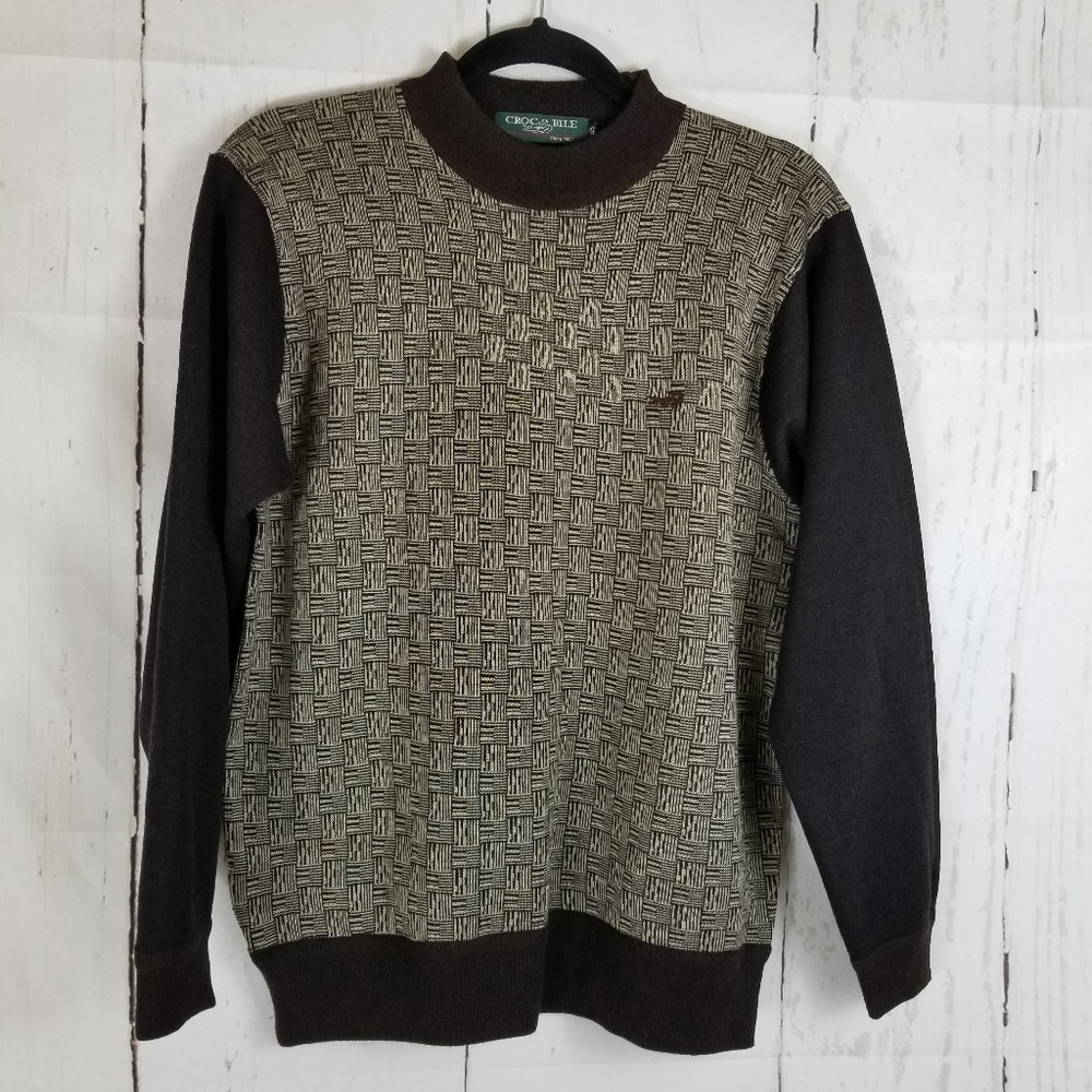 Crocodile Mock Neck Sweater Sz 115 Brown Tan